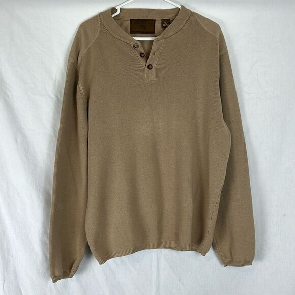 Tan Clearwater Outfitters Cotton Knit Sweater with Elbow Patches - Picture 1 of 5
